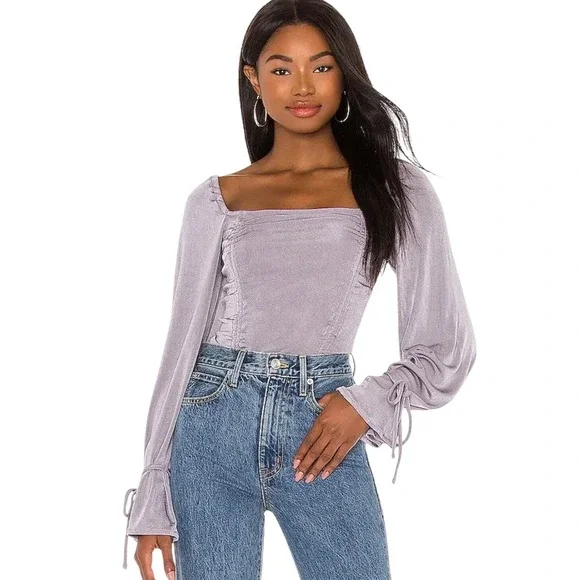 Free People Intimately Meant To Be Bodysuit Lavender Ruched Long Sleeve Cuff M - Picture 2 of 8